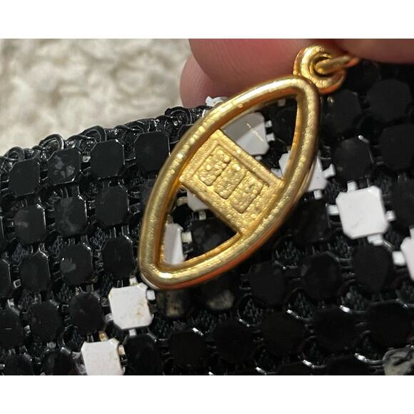 VTG Jotta Womens Mesh Metal Shoulder Evening Bag Black White Purse 1980s Fancy - Picture 13 of 13